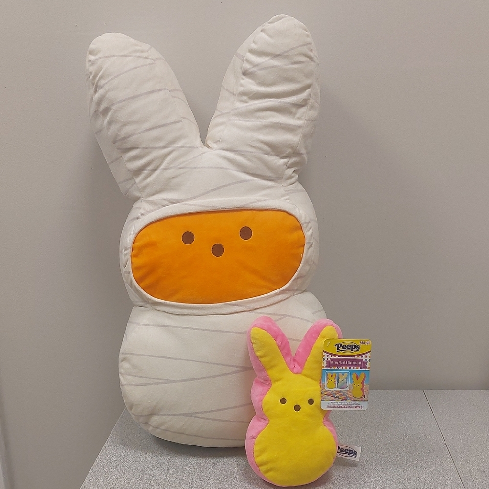 Peeps Plush Lot of 2 Mummy and Yellow Bunny